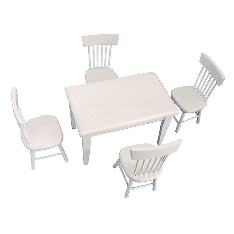 SXFSE Dollhouse Decoration Accessories, 1:12 Dollhouse Miniature Furniture Wooden White Dining Table Chair Model Set - Image 2